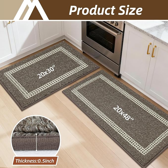 COSY HOMEER Kitchen Rugs Non-Slip 20x30/20x48 Inch Thick Polypropylene Standing Mat for Home Machine Washable, Brown