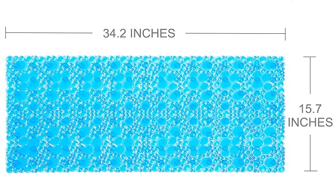 Extra Long Pebble Bath Tub Shower Mat 34.2 x 15.7, Bathmat Non-Slip with Suction Cups, Machine Washable, Bathroom Mats, Smooth/Non-Textured Surface Only (34.2" x 15.7", Transparent Blue)