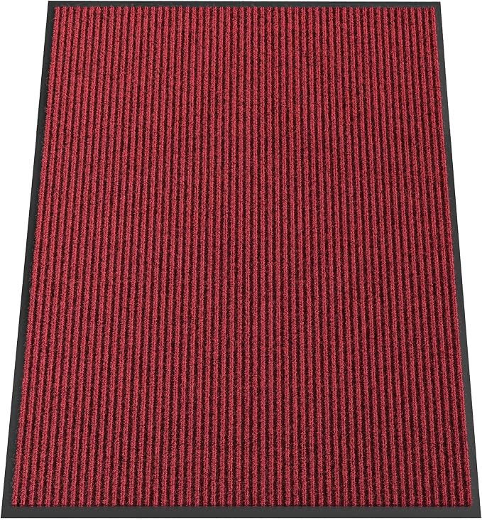 Indoor Outdoor Door Mat, 4' x 3' Doormat for Entryway, Rubber Backing Non Slip Front Door Mat Outside Entrance, Super Absorbent Commercial Floor Mat for Home Office, Red