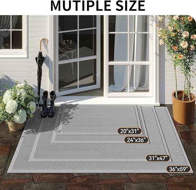 Front Door Mat 36''x59'', Drainage Heavy Duty Dirt Trapping Non-Slip Doormats, Outdoor Rubber Floor Mats, Restaurant Commercial Kitchen Industral Pool Entrance Bar Wet Area, Grey
