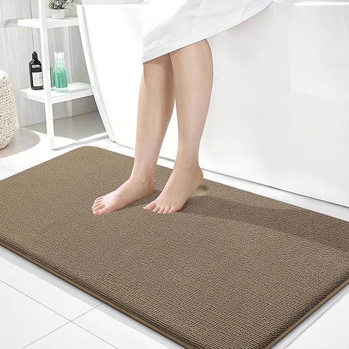 OLANLY Thick Memory Foam Bathroom Runner Rugs 44x24, Extra Soft Absorbent Long Bath Rug, Quick Dry Bath Mats, Non-Slip, Machine Washable Mat for Bathroom, Tub and Shower, Home Decor Accessories, Tan