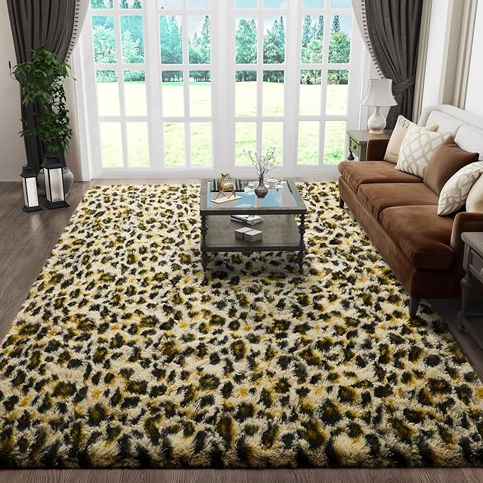 Ophanie 6x9 Leopard Rugs for Living Room Bedroom, Large Cheetah Print Rug Fluffy Shag Fuzzy Plush Soft Throw,Large Shaggy Floor Big Faux Animal Throw Carpets,Home Decor Aesthetic