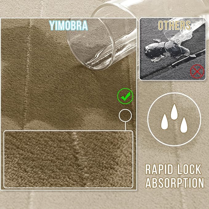 Yimobra Memory Foam Bath Mat Set 3 Pieces- Super Soft Absorbent Quick Dry Bathroom Rug Sets, Machine Washable Non Slip Floor Carpet for Tub Shower, Vanity & Toilet Base, Pale Khaki