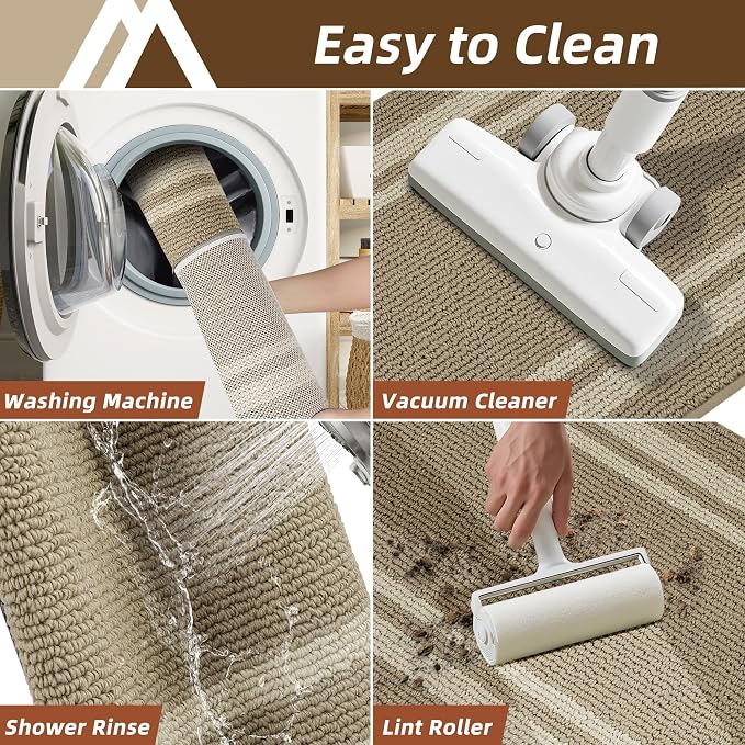COSY HOMEER Kitchen Rugs Sets 2PCS,Non-Slip Washable Kitchen Mats for Floor,Absorbent and Stain Resistant Kitchen Runner Rugs for Kitchen Sink Laundry Entryway,24"x35"+24"x60",Beige