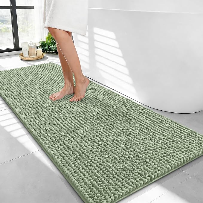 OLANLY Thick Bathroom Runner Rugs 44x24, Extra Soft Absorbent Chenille Bath Rugs, Rubber Backing, Machine Wash Dry, Long Bath Mats for Bathroom, Tub and Shower, Home Decor Accessories, Sage Green