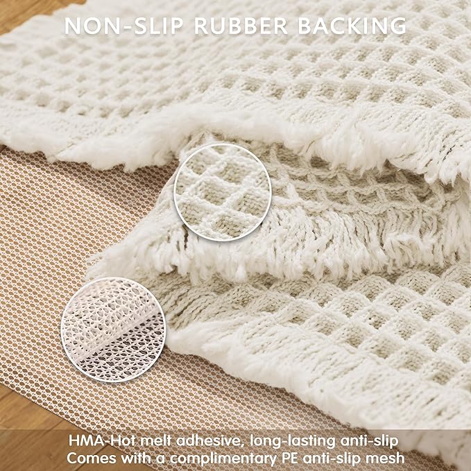 SUBRTEX Waffle Braided Bath Mat, 20" x 32" Soft Waffle Bath Rugs, Absorbent Non Slip Bathrooom Mats, Machine Washable Area Rug for Bathroom, Quick Dry, White