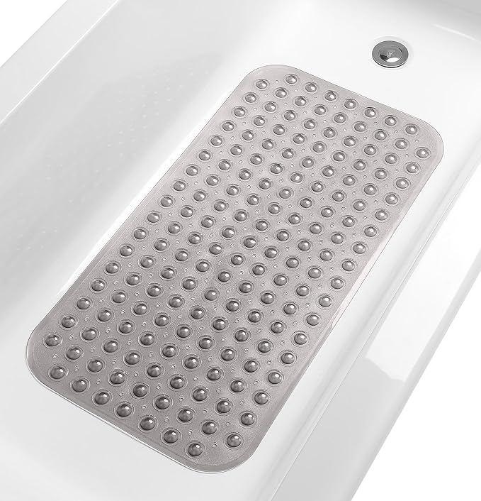Medium Non-Slip Bathtub & Shower Mat 31x16 (Smooth/Non-Textured Tubs Only) Safe, Clean, Machine-Washable, Superior Grip&Drainage, Vinyl, Transparent Gray (Grey)