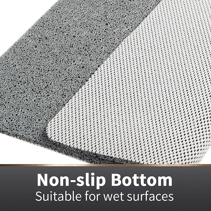 Asvin Soft Textured Bath, Shower, Tub Mat, 24x16 Inch Rectangular, Phthalate Free, Non Slip Comfort Bathtub Mats with Drain, PVC Loofah Bathroom Mat for Wet Areas, Quick Drying, Grey