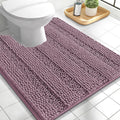 OLANLY Thick Toilet Rugs U-Shaped 24x20, Extra Soft Absorbent Chenille Striped Contour Bathroom Rugs for Toilet, Dry Quickly, Machine Washable, Non-Slip Bath Mat, Deep Plum