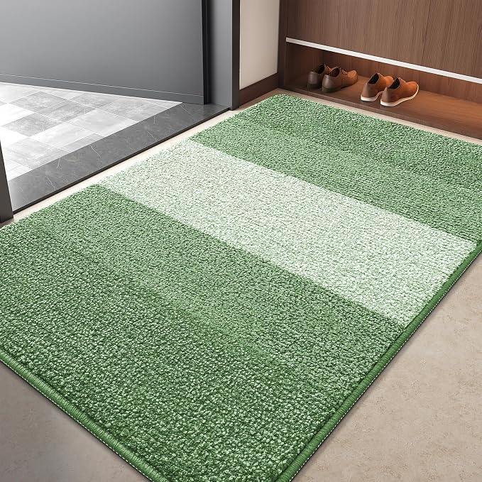 Kitinjoy Indoor Outdoor Door Mat, 40x32 Non-Slip Absorbent Dirt Trapper, Low-Profile Washable Inside Entrance Front Floor Mat, Sturdy Soft Entry Doormats for Entryway, Sage Green