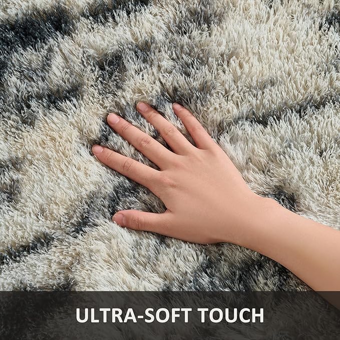 Ophanie 9x12 Black Gold and Grey Area Rugs for Living Room, Large Dark Black Gold Fluffy Shag Fuzzy Plush Soft Carpets, Floor Shaggy Rugs for Bedroom, Carpet for Boys Dorm Nursery Home Decor Aesthetic