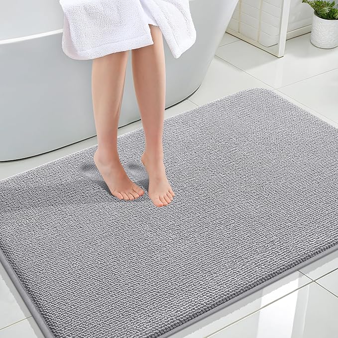 OLANLY Thick Memory Foam Large Bathroom Rugs 44x32, Extra Soft Absorbent Bath Rug, Quick Dry Bath Mats, Non-Slip, Machine Washable Carpet for Bathroom, Tub and Shower, Home Decor Accessories, Grey