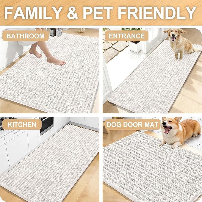 OLANLY Bathroom Rug Mat 40x32, Thick Soft and Absorbent Chenille Bath Mat, Non-Slip Rubber Backing, Machine Washable Quick Dry Bath Rugs for Tub Shower Floor, Home Decor Accessories, Ivory