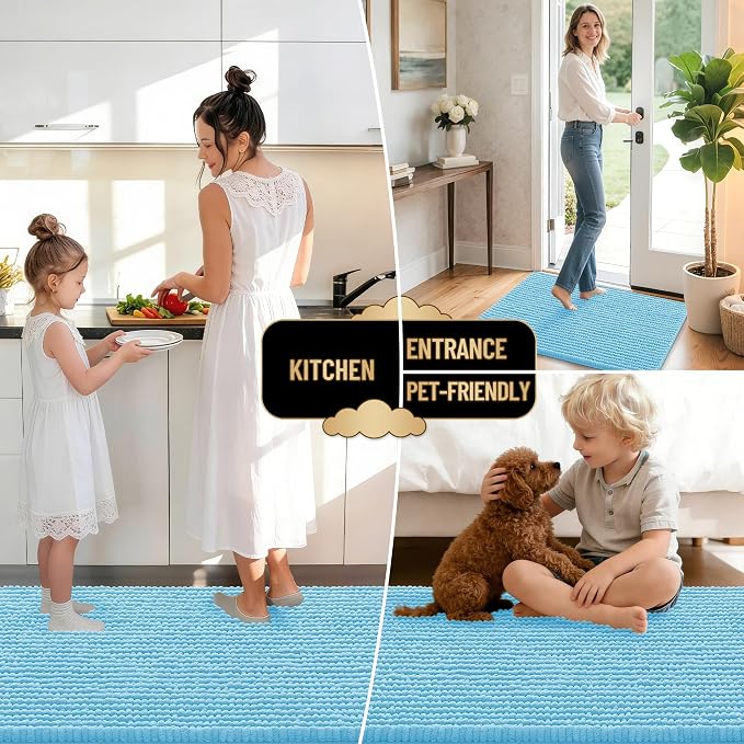 OLANLY Thick Bathroom Runner Rugs 44x24, Extra Soft Absorbent Chenille Bath Rugs, Rubber Backing, Machine Wash Dry, Long Bath Mats for Bathroom Floor, Tub and Shower, Home Decor Accessories, Sky Blue