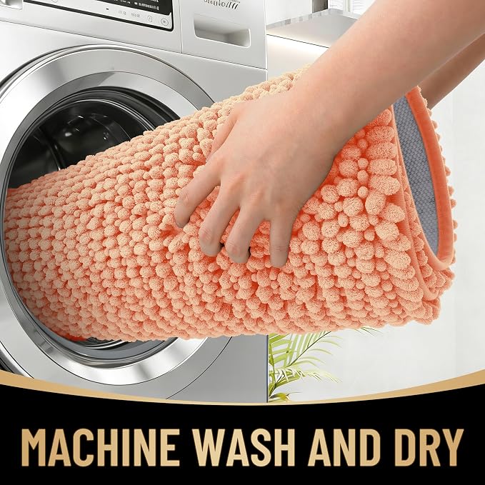 OLANLY Thick Bathroom Runner Rugs 44x24, Extra Soft Absorbent Chenille Bath Rugs, Rubber Backing, Machine Wash Dry, Long Bath Mats for Bathroom Floor, Tub and Shower, Home Decor Accessories, Peach