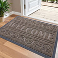 OLANLY Welcome Door Mat Indoor Outdoor Entrance, Heavy Duty Sturdy Front Door Mat, Waterproof All-Weather Doormat, Stain Resistant, Low Profile, Easy Clean Patio Entryway Mat, 36 x 24, Medium Brown