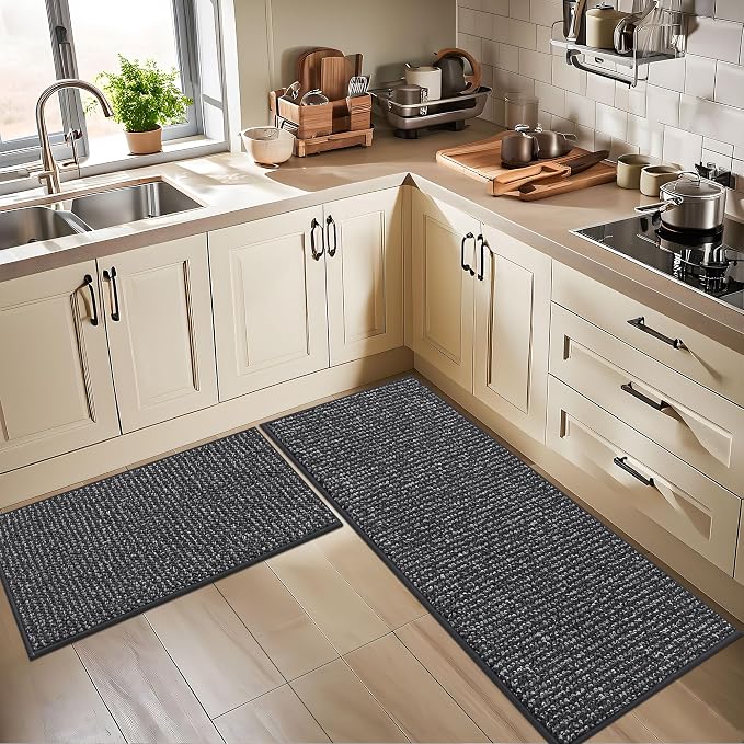 BEQHAUSE Kitchen Runner Rugs 32"x84", Non-Slip Kitchen Mats for Floor, Super Absorbent and Stain Resistant Kitchen Rug, Machine Washable Rugs for Kitchen, Hallway, Laundry & Sink, Charcoal