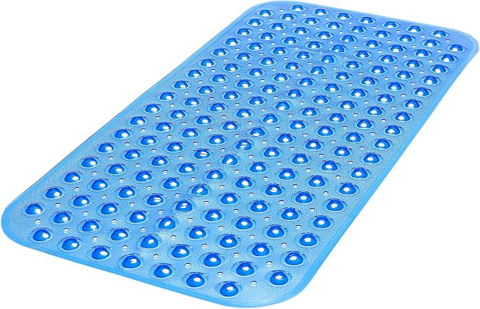 Large Non-Slip Bathtub & Shower Mat 31”x16” (Smooth/Non-Textured Tubs Only) Safe, Clean, Machine-Washable, Superior Grip&Drainage, Vinyl, Transparent Blue