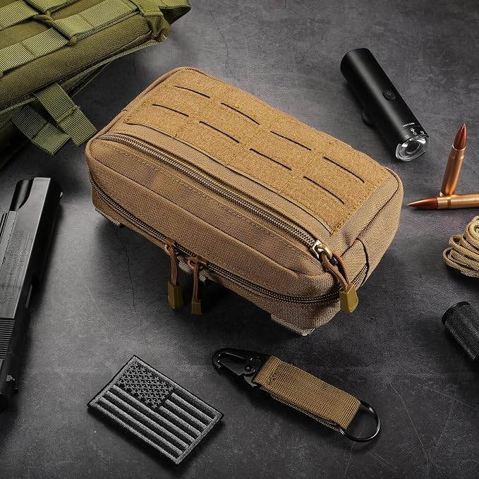 FRTKK Tactical Molle Admin Pouch Utility Laser Cut EDC Tool Pouch Bag Horizontal Modular Pouches Include US Flag Patch and Keychain