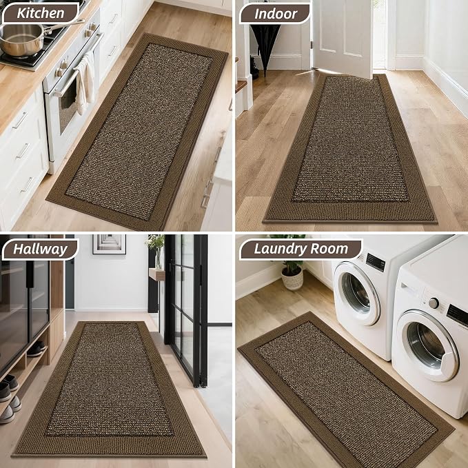 BEQHAUSE Indoor Door Mat 24" x 60", Dirt Trapper Door Mats Non-Slip Entryway Rugs Washable, Resist Dirt Absorbent Welcome Mat, Low Profile Floor Mats for Front Back Door and Entryway, Brown