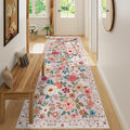 DUKINO 3x8 Runner Rug, Washable Rug for Kitchen with Non Slip Backing, Soft Non Shedding & Low Pile Design Long Floor Carpet Runner for Hallway, Bathroom, Entryway, Laundry, Beige
