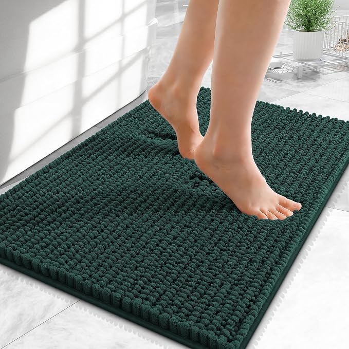 OLANLY Thick Small Bathroom Rugs 24x16, Extra Soft Absorbent Chenille Bath Rugs, Rubber Backing, Machine Wash Dry, Bath Mats for Bathroom Floor, Tub and Shower, Home Decor Accessories, Blackish Green