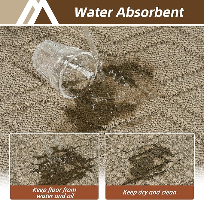 COSY HOMEER 60x24Inch/35X24Inch Kitchen Rugs Sets Non-Slip Washable Kitchen Mats for Floor Polypropylene Absorbent Kitchen Runner for Kitchen Sink Hallway Entryway(Beige)