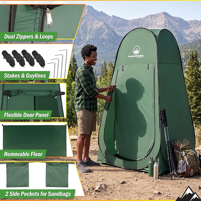 Wakeman Pop Up Changing Tent, 3.3 x 3.3 x 6.2ft, Camping Shower Tent for Portable Toilet Stall or Dressing Room with Carry Bag for Camping, Beach, or Tailgate, Polyester