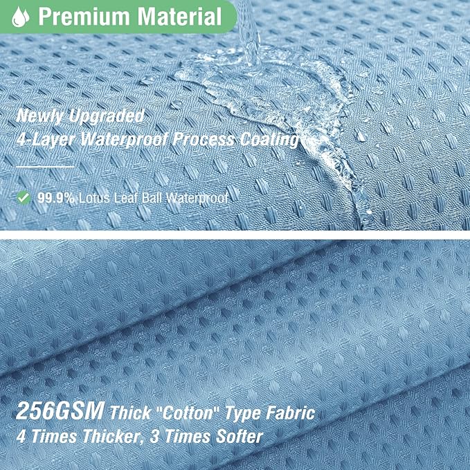 Dynamene Long Fabric Shower Curtain - Waffle Textured Tall Heavy Duty Cloth Shower Curtains for Bathroom, 256GSM Large Hotel Spa Luxury Bath Curtain Set with 12 Plastic Hooks(72Wx80H, Moonlight Blue)