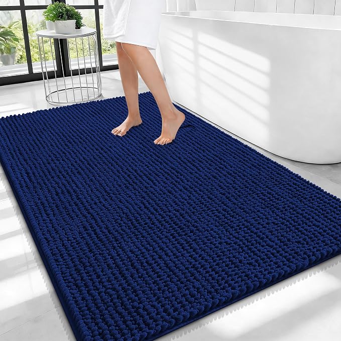 OLANLY Thick Large Bathroom Rugs 40x32, Extra Soft Absorbent Chenille Bath Rugs, Rubber Backing, Machine Wash Dry, Bath Mats for Bathroom Floor, Tub and Shower, Home Decor Accessories, Navy