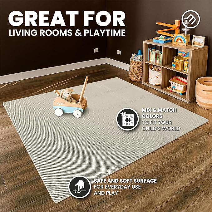 bemaxx Gym Mats Set - 18 pcs EVA Interlocking Foam Floor Tiles (12.6"x12.6"x0.4") 18sqft Protective Gym Flooring Sports Home Workout Exercise Mats Puzzle Garage Fitness Play-Room Pool Treadmill Bike
