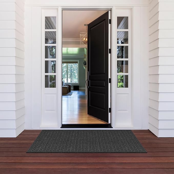 Apache Mills Textures 3' x 5' Blocks Heavy Duty Onyx Door Mat – Weather & Stain Resistant, Non-Slip, Durable Outdoor Mat – Made in USA – Superior Scraping Entrance Mat for Home or Commercial Use