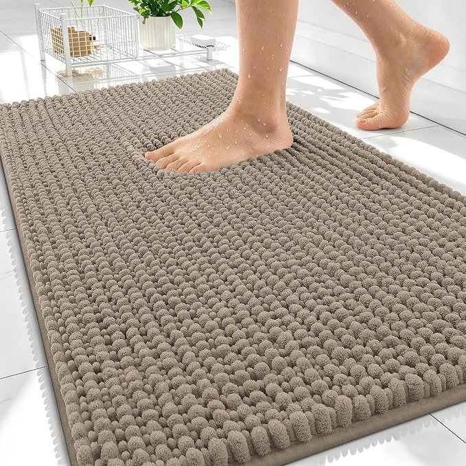 OLANLY Thick Bathroom Rugs 30x20, Extra Soft Absorbent Chenille Bath Rugs, Rubber Backing, Machine Wash Dry, Bath Mats for Bathroom Floor, Tub and Shower, Home Decor Accessories, Warm Taupe