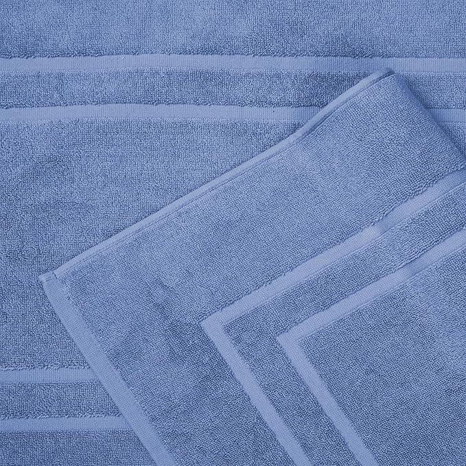 Feather & Stitch 2 Piece Towel Like Bath Mats (30x21 Inch) 100% Cotton Terry Bath Mats, Bathroom Shower Floor Mats [NOT A Bathroom Rug], Soft Absorbent Washable Mats - Faded Denim