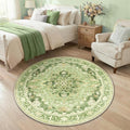 RELEANY Area Rugs Round 4ft Washable Non-Slip, Floral Vintage Distress Medallion Carpet for Living Room Bedroom Dining Room, Sage Green Yellow