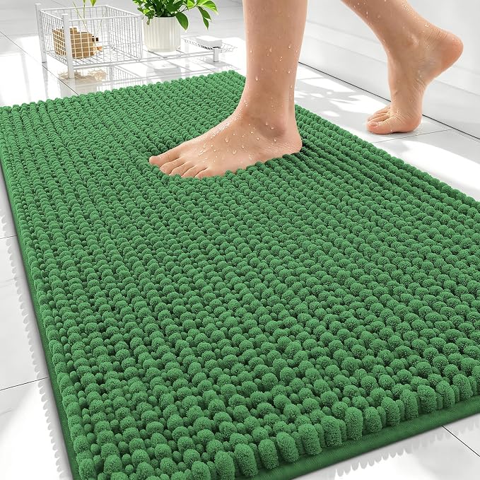 OLANLY Thick Bathroom Rugs 30x20, Extra Soft Absorbent Chenille Bath Rugs, Rubber Backing, Machine Wash Dry, Bath Mats for Bathroom Floor, Tub and Shower, Home Decor Accessories, Olive Green