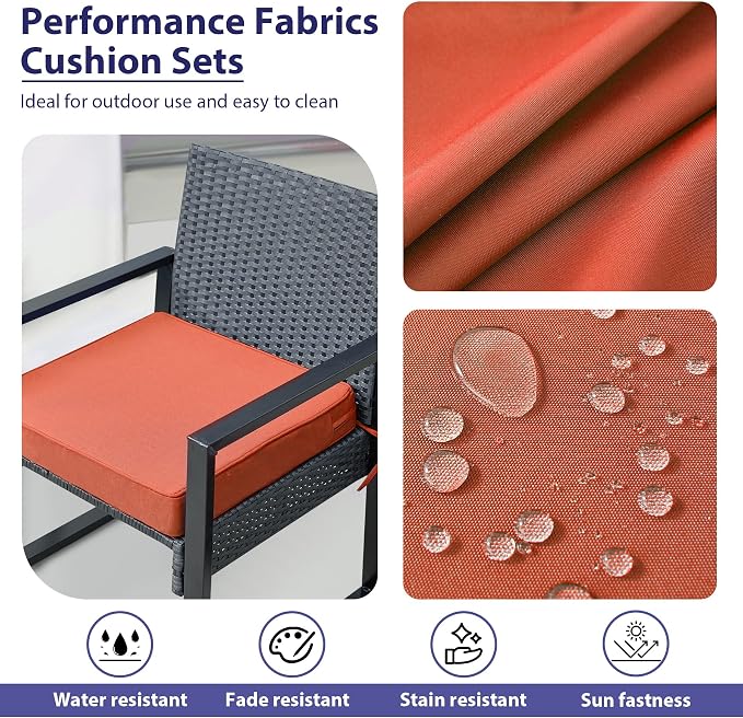 IPYNBAP Outdoor Chair Cushions Set of 4 -Waterproof Outdoor Seat Cushions for Patio Furniture, Patio Chair Cushion with Handle and Ties, Out Door Chair Pads,19x19x3-Square, Spice