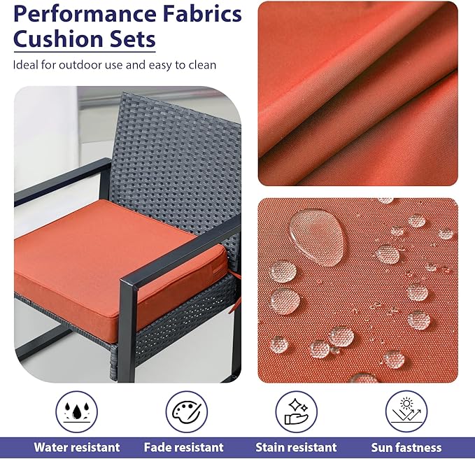 IPYNBAP Outdoor Chair Cushions Set of 4 -Waterproof Outdoor Seat Cushions for Patio Furniture, Patio Chair Cushion with Handle and Ties, Out Door Chair Pads,18.5x16x3-Square, Spice