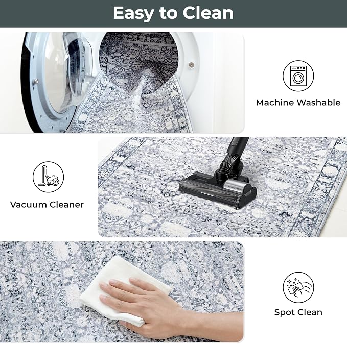GRANNY SAYS Boho Kitchen Rug Sets of 2, Non Slip Washable Faux Wool Kitchen Mats for Floor, Thick Soft Anti-Fatigue Comfort Standing Mat Runner Rugs for Hallway Laundry Room, Grey