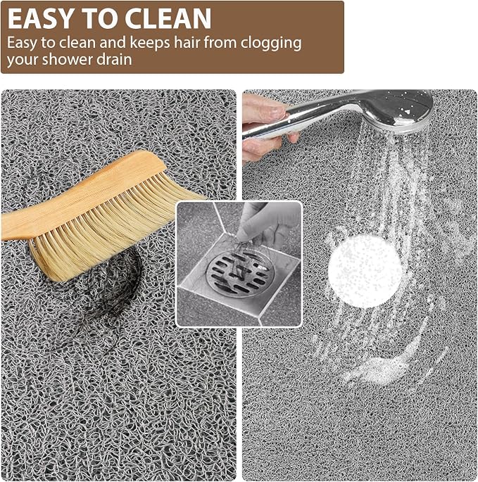 Extra Large Non Slip Shower Mat: 55x31.5 inch Loofah Shower Mat for Inside Shower with Drain Hole in Middle, Soft PVC Anti-Slip Shower Stall Mats for Bathroom,Wet Area, Quick Drying