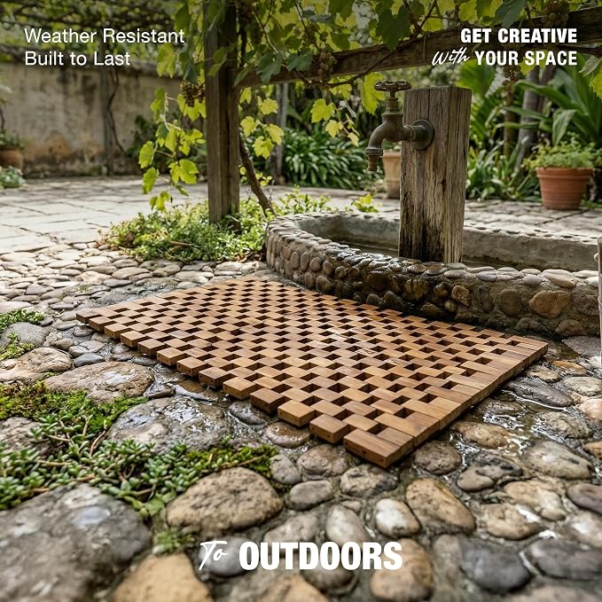 Acacia Wood Bath Mat - Non Slip Sturdy Wooden Bathroom Mat - Large Outdoor Shower Mat for Indoor & Outdoor Shower, Spa, Sauna, Cold Plunge, Camping 16" x 24"