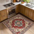 RELEANY Area Rugs Square 4ft Washable Non-Slip, Floral Vintage Distress Medallion Carpet for Living Room Bedroom Dining Room, Red Blue