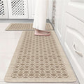 Tan Khaki Vintage Geometric Elegance Grid Kitchen Rug Sets [2 PCs], Anti-Fatigue, Waterproof Non-Slip Kitchen Mats Heavy Duty Comfort Foam Rug for Kitchen, Floor, Laundry,17"x29"+17"x47"