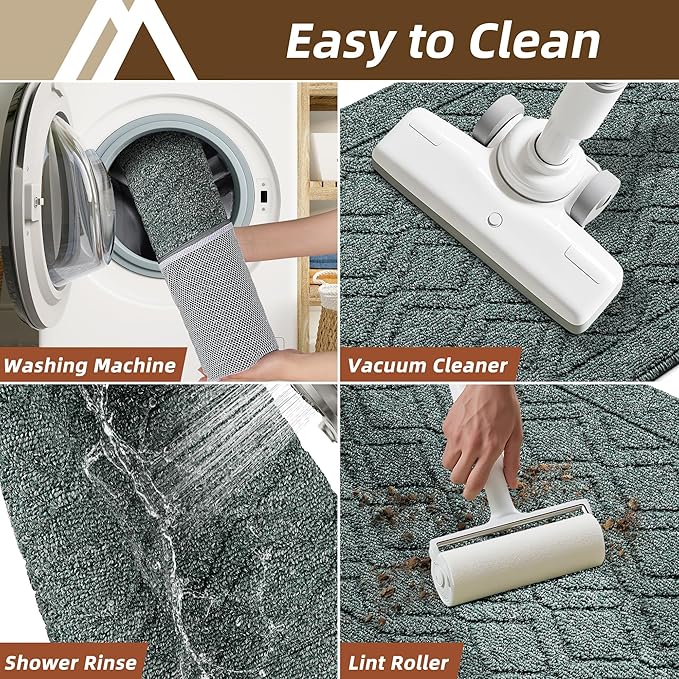 COSY HOMEER Kitchen Rugs Sets 2PCS,Non-Slip Washable Kitchen Mats for Floor,Absorbent and Stain Resistant Kitchen Runner Rugs for Kitchen Sink Laundry Entryway,20"x30"+20"x48",Heather Green