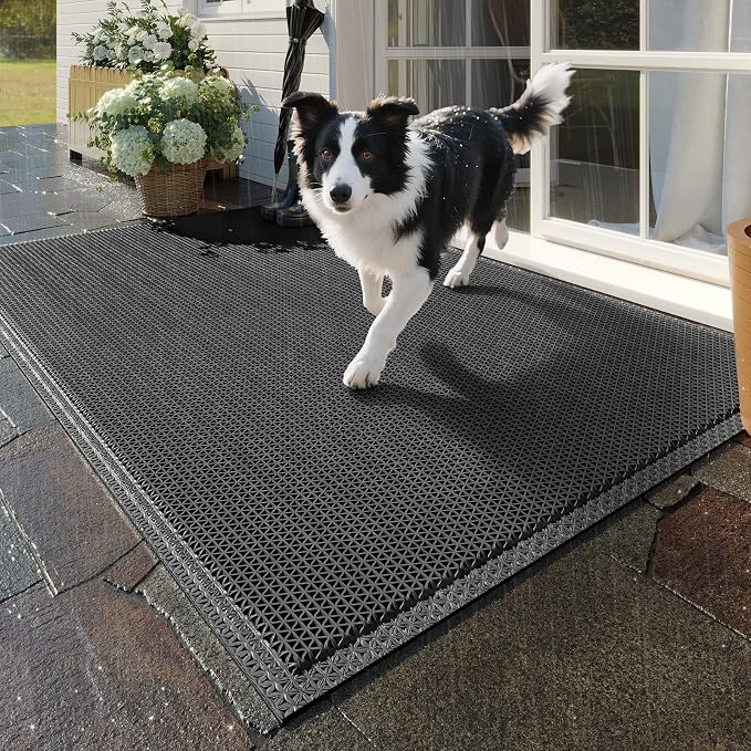 Front Door Mat 20''x31'', Drainage Heavy Duty Dirt Trapping Non-Slip Doormats, Outdoor Rubber Floor Mats, Restaurant Commercial Kitchen Industral Pool Entrance Bar Wet Area, Black