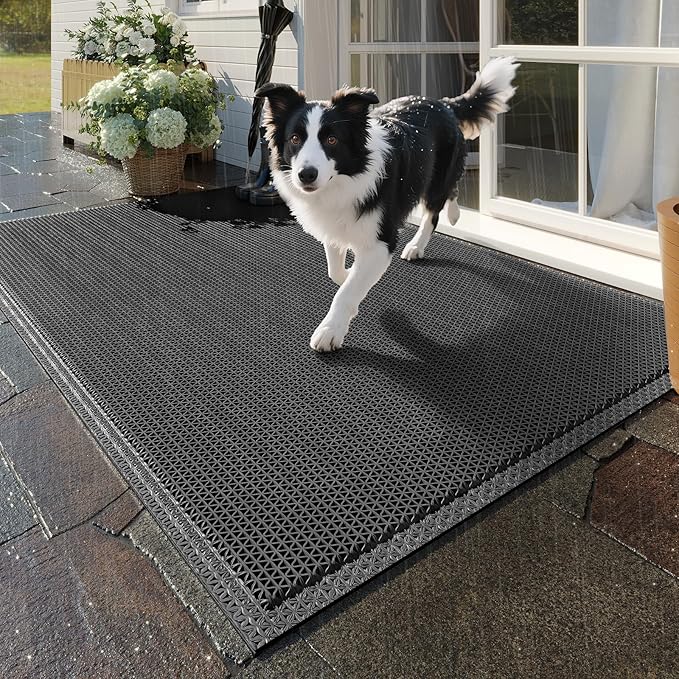 Front Door Mat 24''x36'', Drainage Heavy Duty Dirt Trapping Non-Slip Doormats, Outdoor Rubber Floor Mats, Restaurant Commercial Kitchen Industral Pool Entrance Bar Wet Area, Black