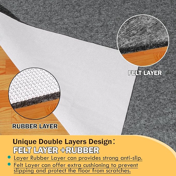 Waterproof Rug Pad 5x8 Ft, 1/4" Thick Under Area Carpet Padding, Non Slip Felt Rug Pads for Hardwood Floors, Protective Underlay Keeps Rugs in Place Without Wrinkles