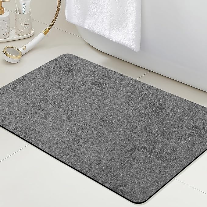 ACCUMTEK Non Slip Bath Mat, Thin Bathroom Rugs Fit Under Door, Quick Dry Bath Mats, Machine Washable Bath Rugs for Bathroom, Bathtub & Kitchen, Charcoal Gray/Checkered/32 x20