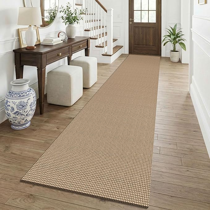 KOZYFLY Boho 2.5'x12' Runners Rugs for Hallway, Long Washable Runner Rug, Woven Non Slip Kitchen Runner, Braided Entryway Rug, Floor Carpet for Entry, Aisle, Hall, Orange Beige/Tan/Brown