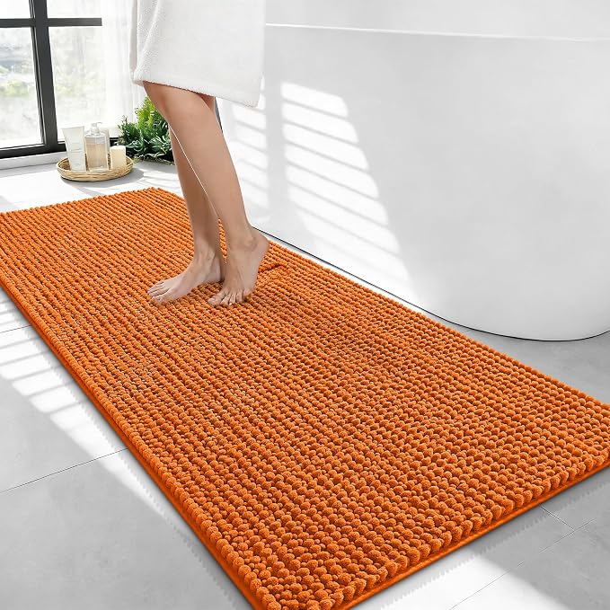 OLANLY Thick Bathroom Runner Rugs 44x24, Extra Soft Absorbent Chenille Bath Rugs, Rubber Backing, Machine Wash Dry, Long Bath Mats for Bathroom Floor, Tub and Shower, Home Decor Accessories, Clay